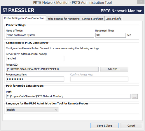 Probe Settings in PRTG Administration Tool